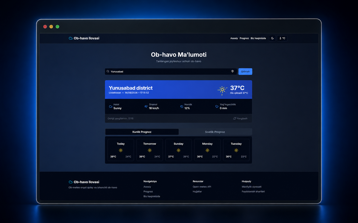 UZ Weather project interface